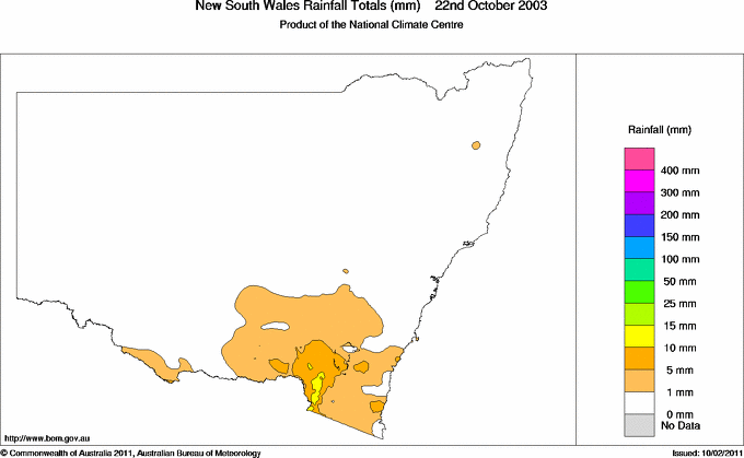 Daily rainfall totals for New South Wales/ACT