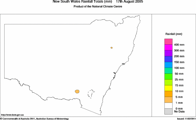Daily rainfall totals for New South Wales/ACT