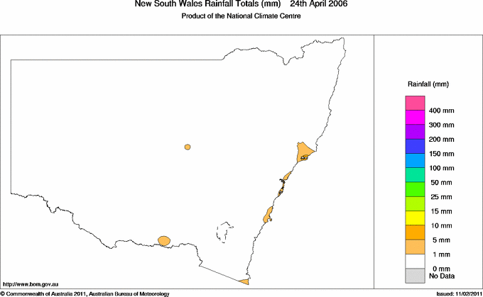 Daily rainfall totals for New South Wales/ACT