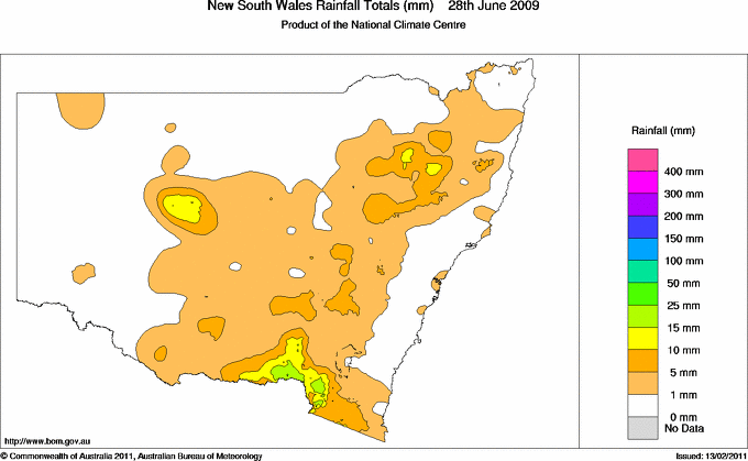 Daily rainfall totals for New South Wales/ACT