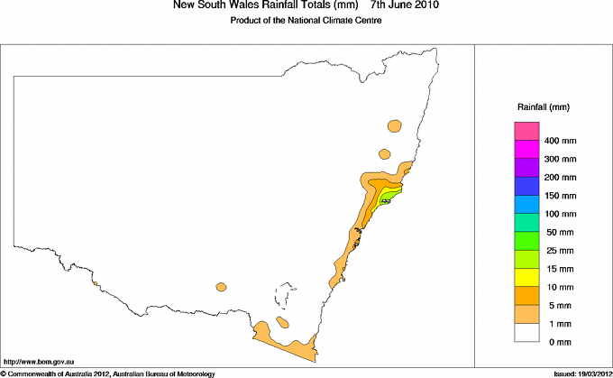 Daily rainfall totals for New South Wales/ACT
