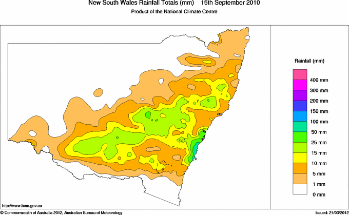 Daily rainfall totals for New South Wales/ACT