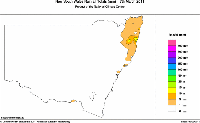Daily rainfall totals for New South Wales/ACT