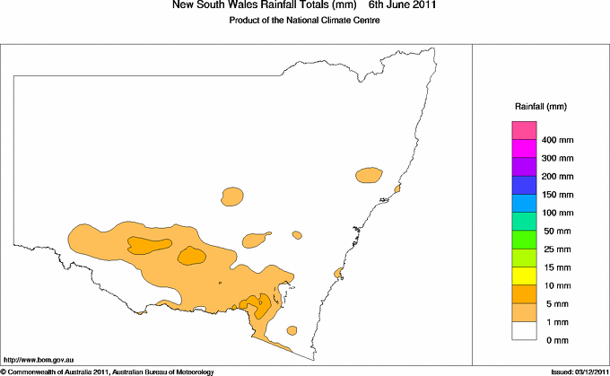 Daily rainfall totals for New South Wales/ACT