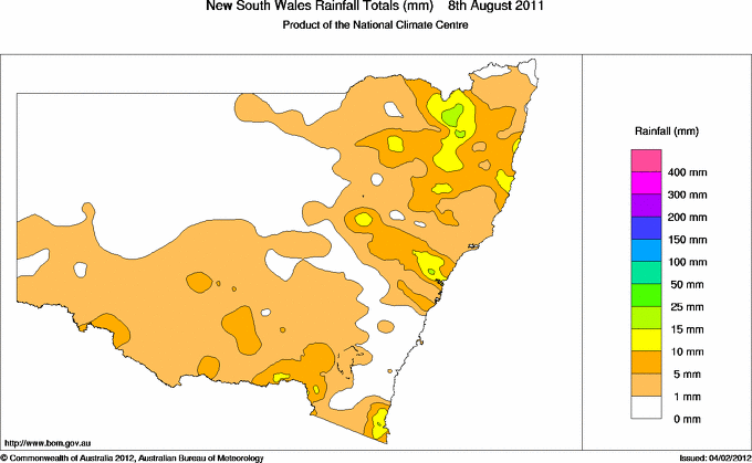 Daily rainfall totals for New South Wales/ACT