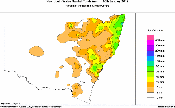 Daily rainfall totals for New South Wales/ACT