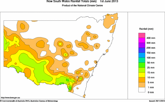 Daily rainfall totals for New South Wales/ACT
