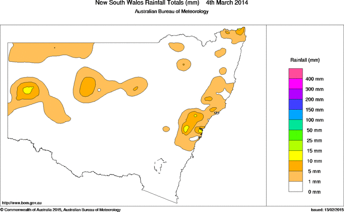 Daily rainfall totals for New South Wales/ACT