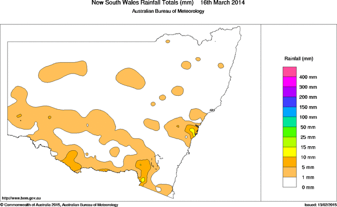 Daily rainfall totals for New South Wales/ACT