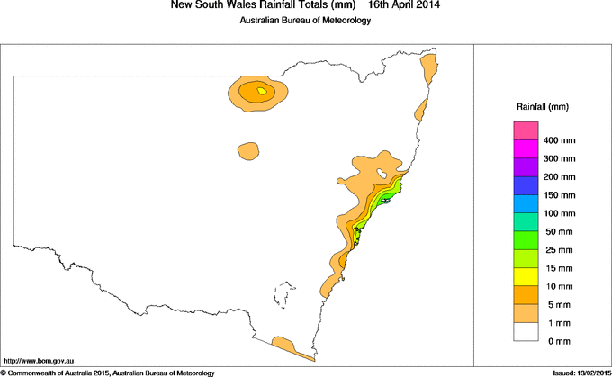 Daily rainfall totals for New South Wales/ACT