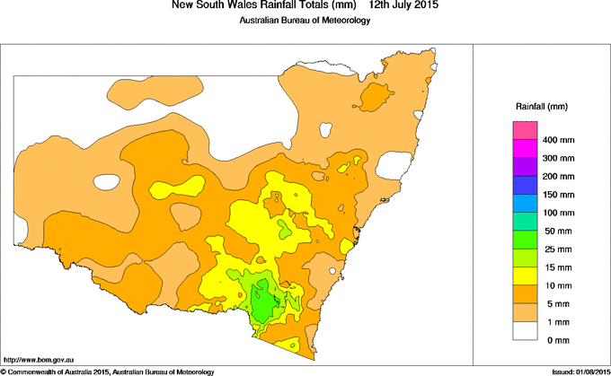 Daily rainfall totals for New South Wales/ACT