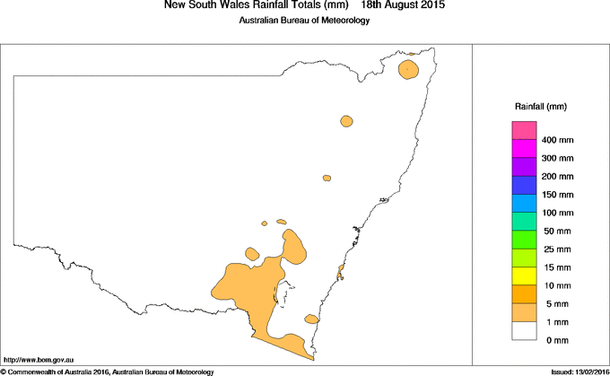 Daily rainfall totals for New South Wales/ACT