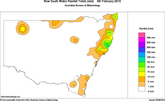 Daily rainfall totals for New South Wales/ACT