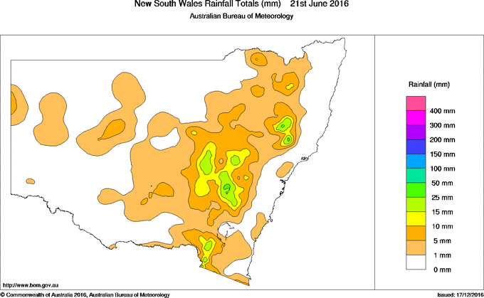 Daily rainfall totals for New South Wales/ACT