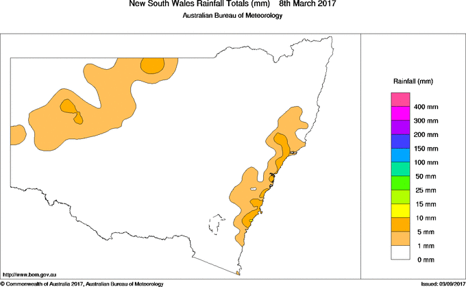 Daily rainfall totals for New South Wales/ACT