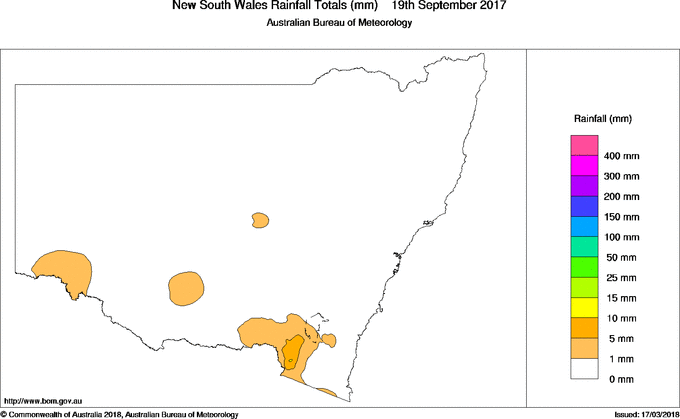 Daily rainfall totals for New South Wales/ACT