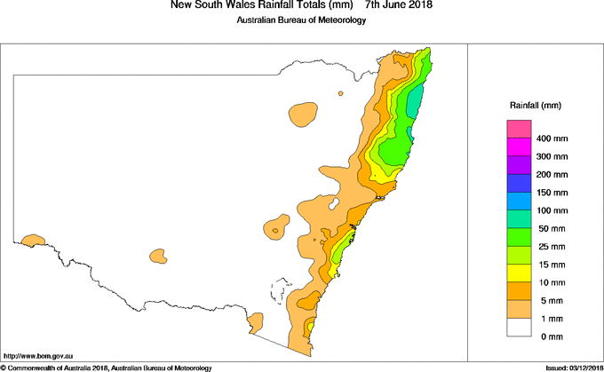 Daily rainfall totals for New South Wales/ACT