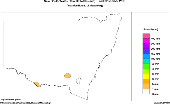 Daily rainfall totals for New South Wales/ACT