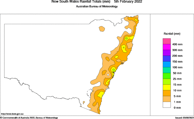 Daily rainfall totals for New South Wales/ACT