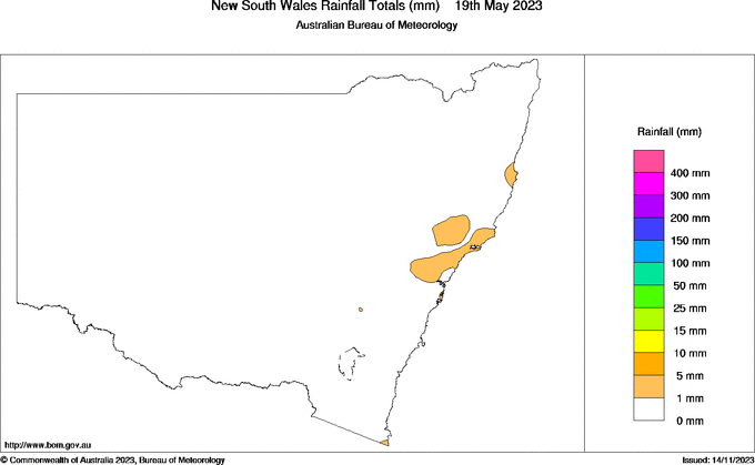 Daily rainfall totals for New South Wales/ACT