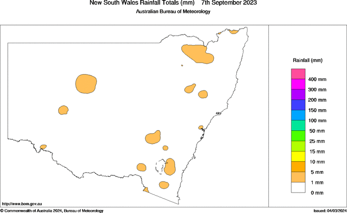 Daily rainfall totals for New South Wales/ACT