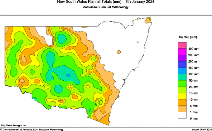 Daily rainfall totals for New South Wales/ACT