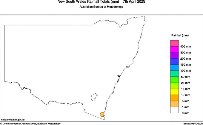 Daily rainfall totals for New South Wales/ACT