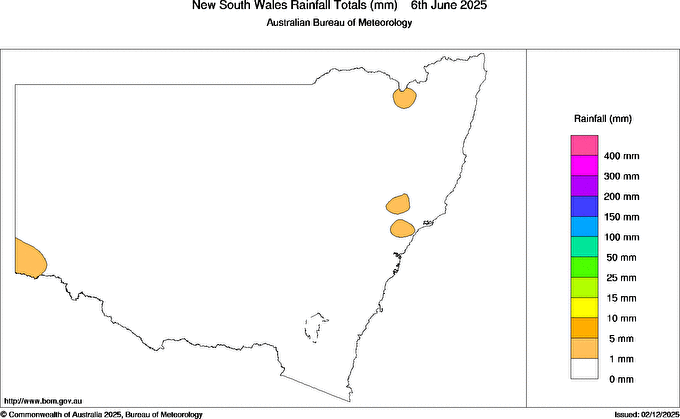 Daily rainfall totals for New South Wales/ACT