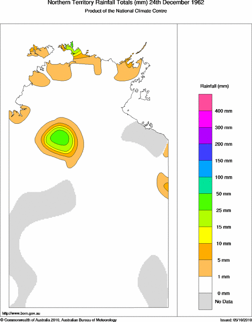 Daily rainfall totals for Northern Territory