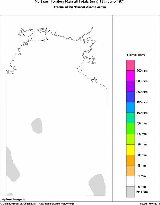 Daily rainfall totals for Northern Territory