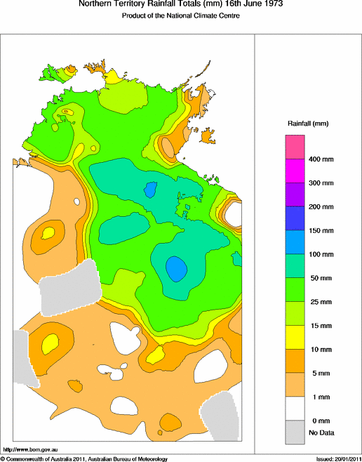 Daily rainfall totals for Northern Territory