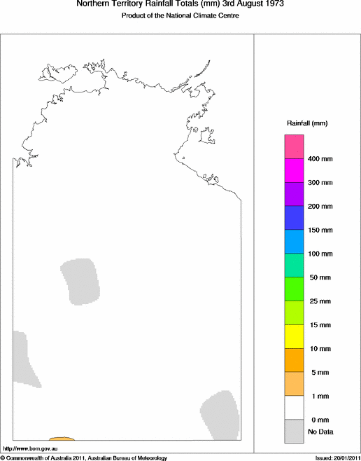Daily rainfall totals for Northern Territory