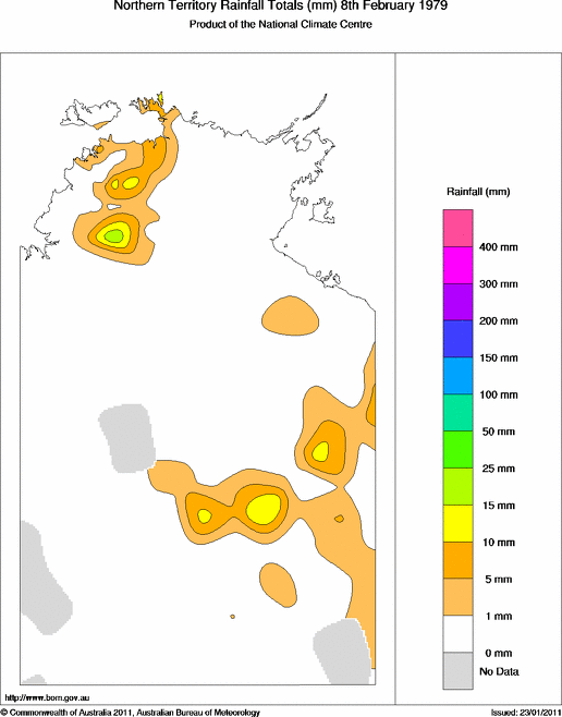 Daily rainfall totals for Northern Territory