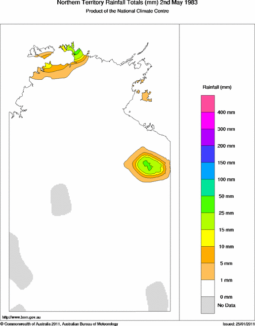 Daily rainfall totals for Northern Territory