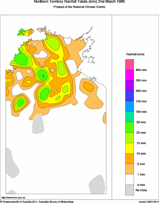 Daily rainfall totals for Northern Territory