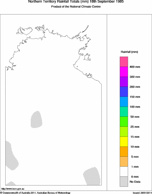 Daily rainfall totals for Northern Territory