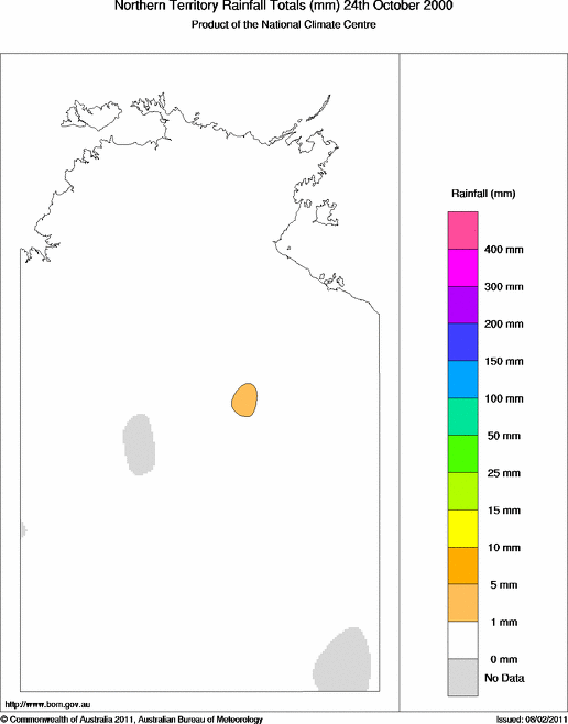 Daily rainfall totals for Northern Territory