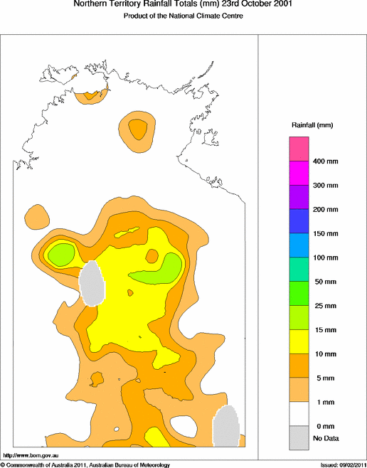 Daily rainfall totals for Northern Territory