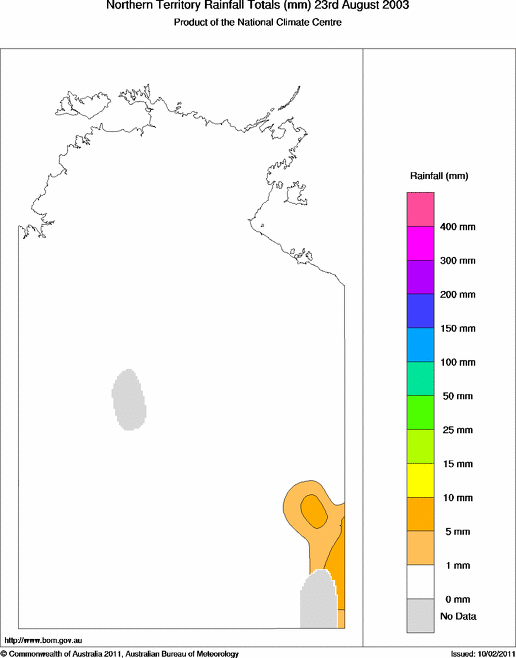 Daily rainfall totals for Northern Territory