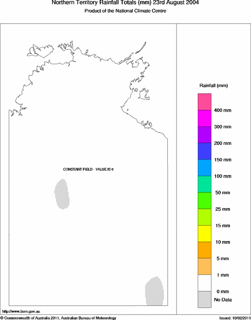 Daily rainfall totals for Northern Territory