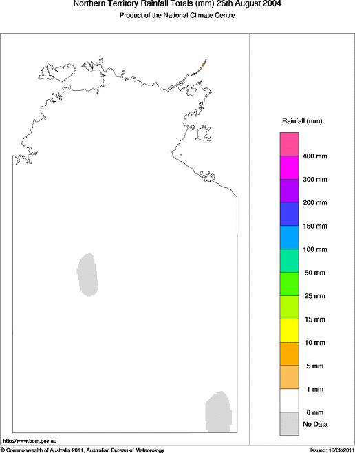 Daily rainfall totals for Northern Territory