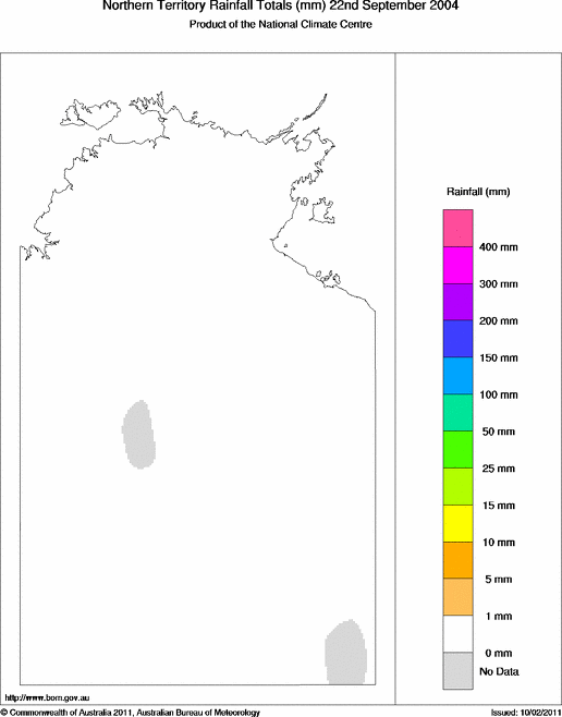 Daily rainfall totals for Northern Territory