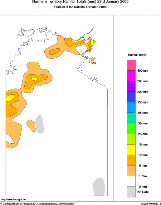 Daily rainfall totals for Northern Territory