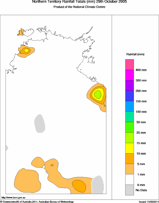 Daily rainfall totals for Northern Territory