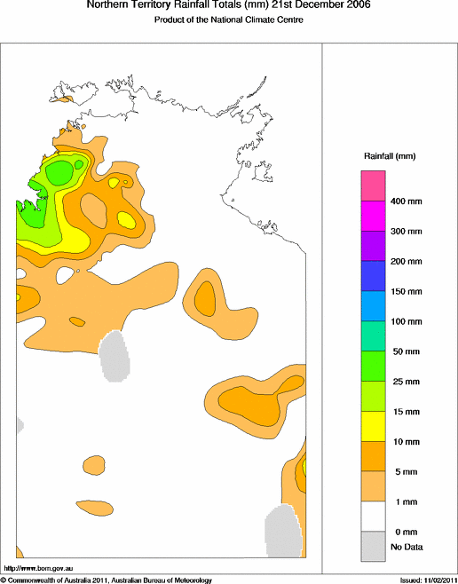 Daily rainfall totals for Northern Territory