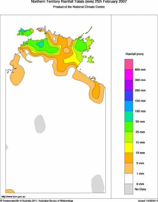 Daily rainfall totals for Northern Territory