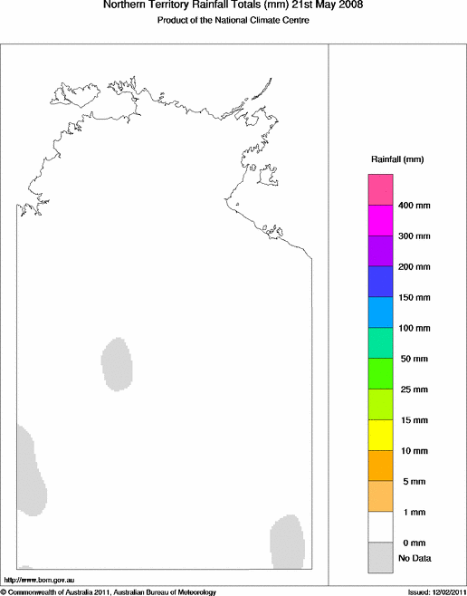 Daily rainfall totals for Northern Territory
