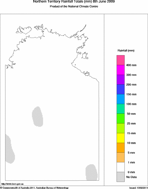 Daily rainfall totals for Northern Territory