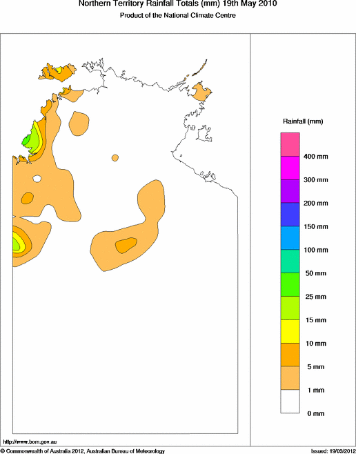 Daily rainfall totals for Northern Territory