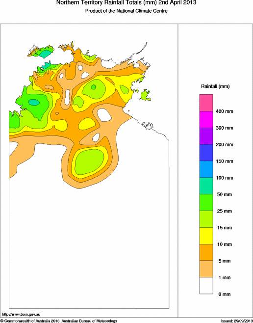 Daily rainfall totals for Northern Territory